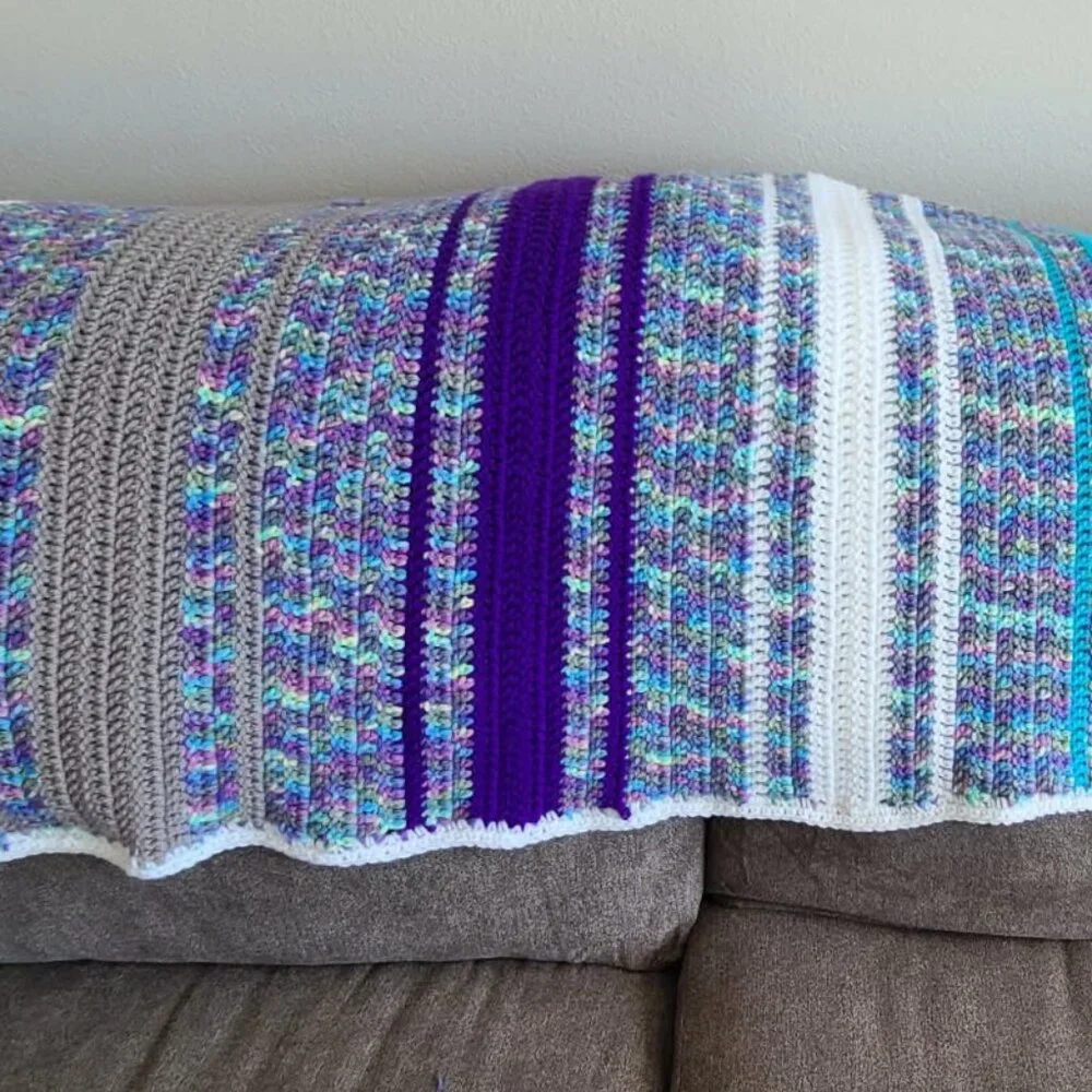 Crocheted Striped Lapghan – Handmade in North Dakota – approx 37” x 44”